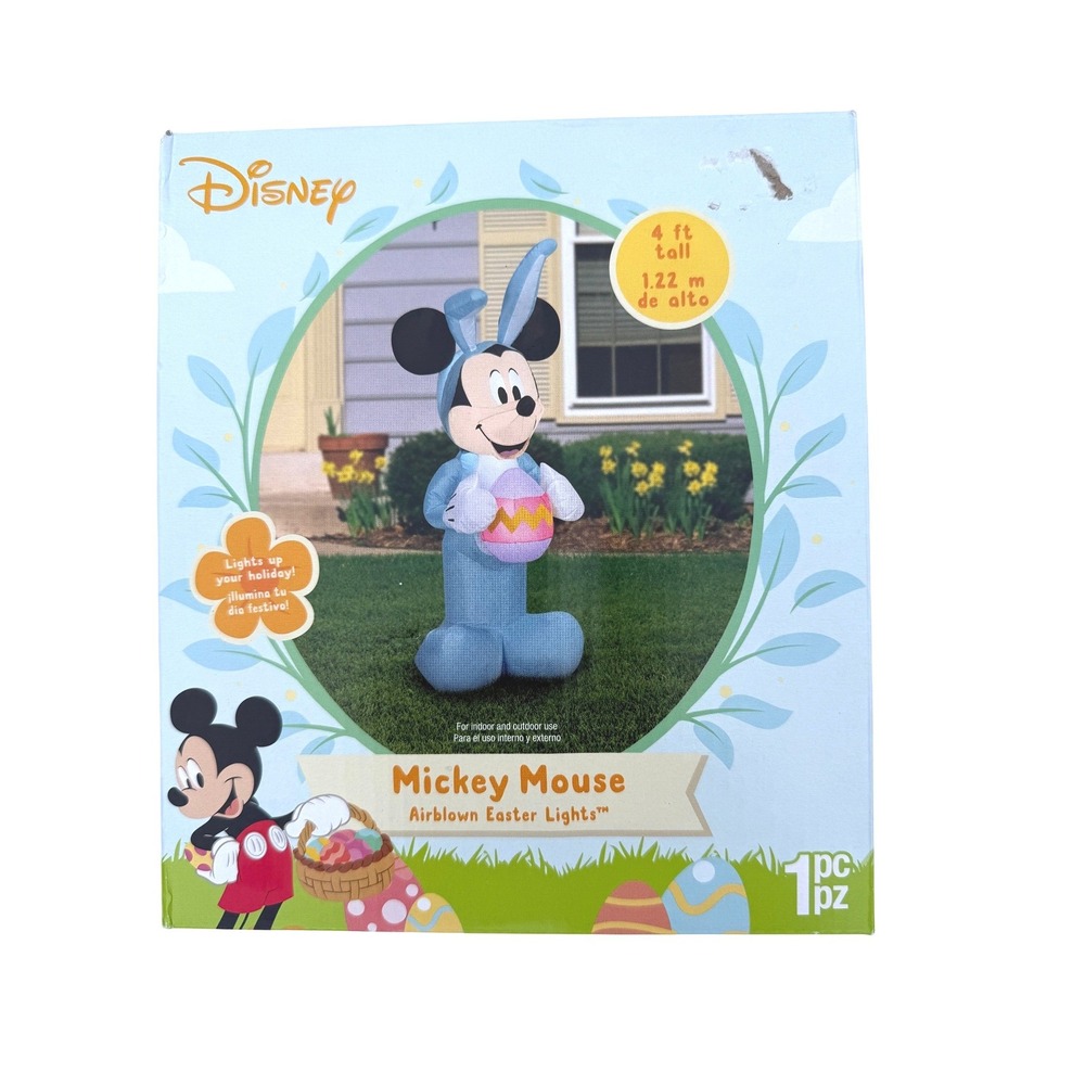 Disney Mickey Mouse Airblown Easter Lights Inflatable 4ft Tall Bunny Suit Egg